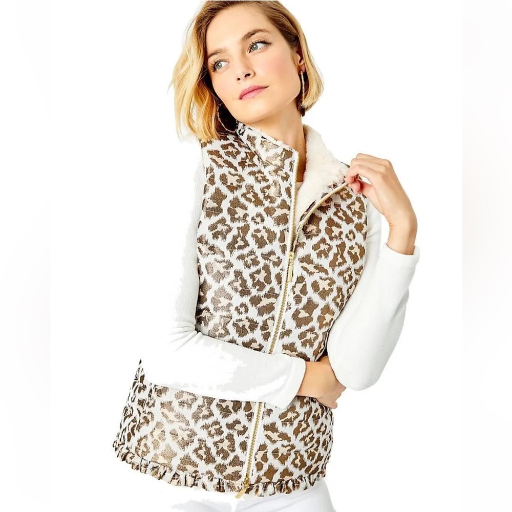 Lilly Pulitzer Gabriana Vest Gold Metallic Leopard Jacquard Size M